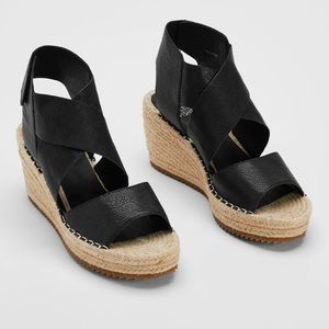 Eileen Fisher Leather Willow Wedge Espadrille Velcro-Strap Platform Sandal